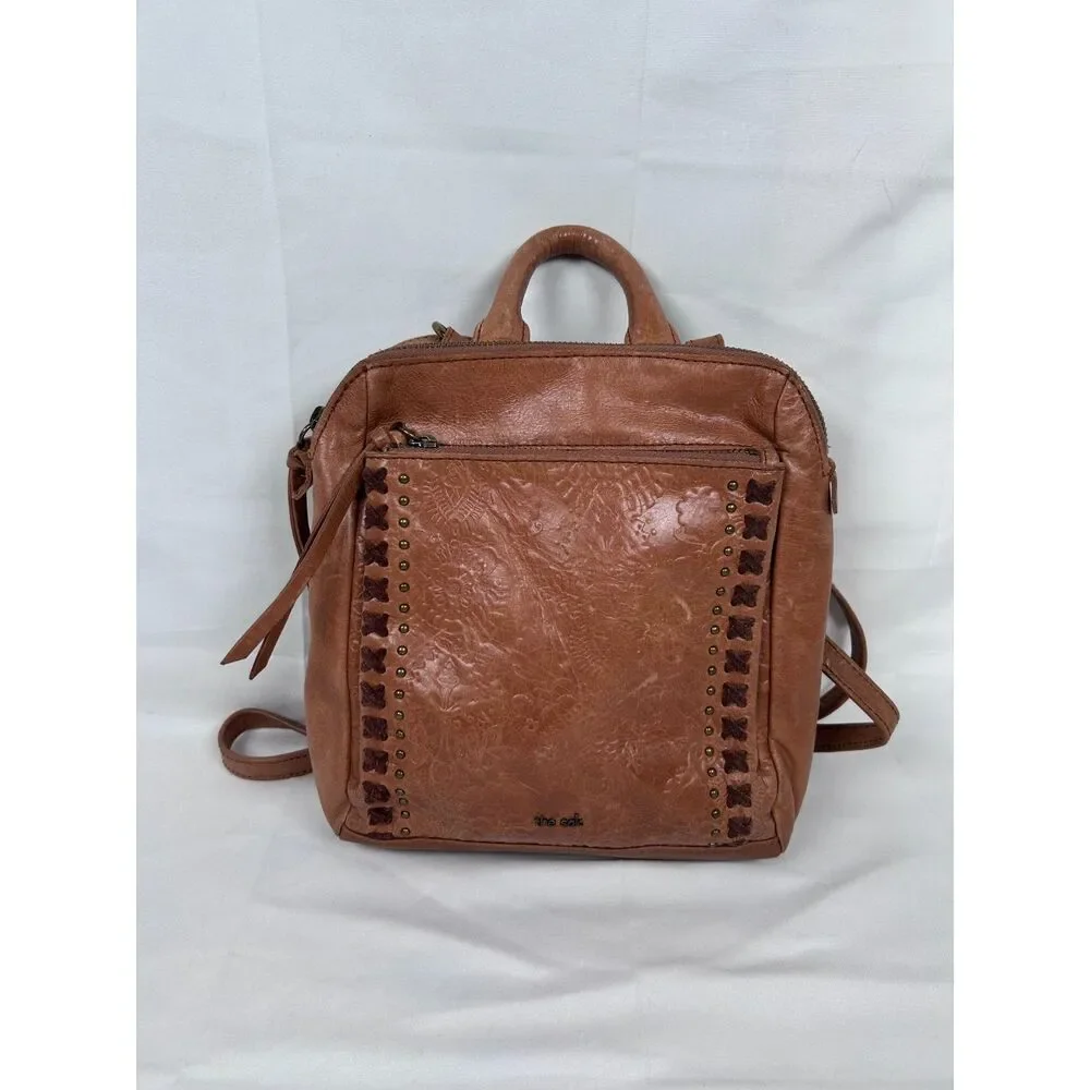 The Sak Loyola Leather Mini Backpack Crossbody Convertible Bag Brown Embossed